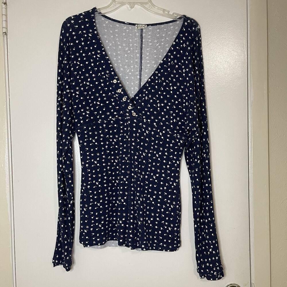 Free People Intimately navy blue floral long john romper pajama size large